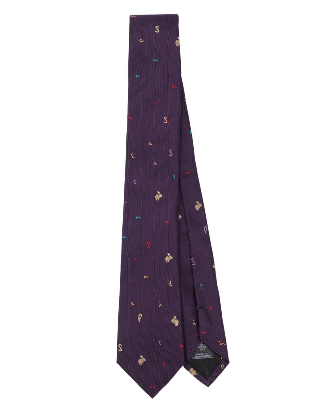 Paul Smith Rabbit-embroidered silk tie Paars