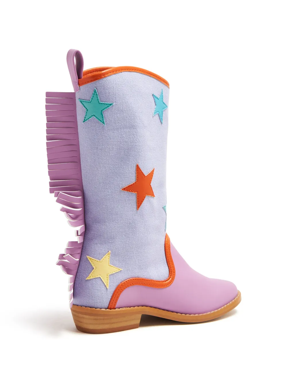 Shop Stella Mccartney Star-patch Frayed Boots In Purple