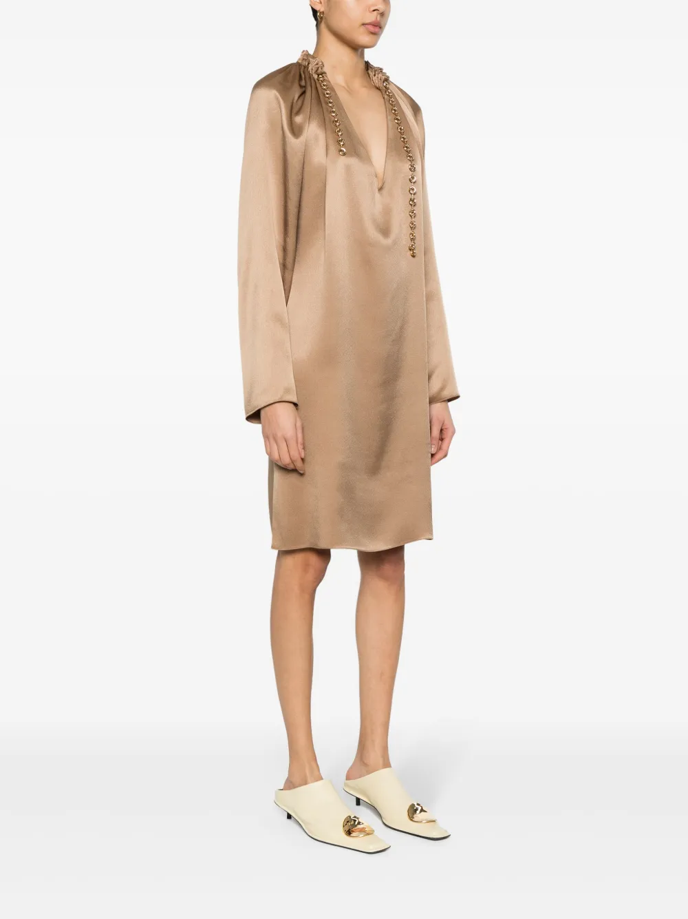 Shop Loewe Chain-detail Silk Mini Dress In Brown