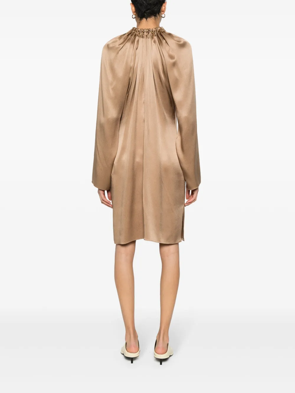 Shop Loewe Chain-detail Silk Mini Dress In Brown