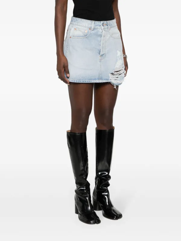 Distressed jean mini skirt hotsell