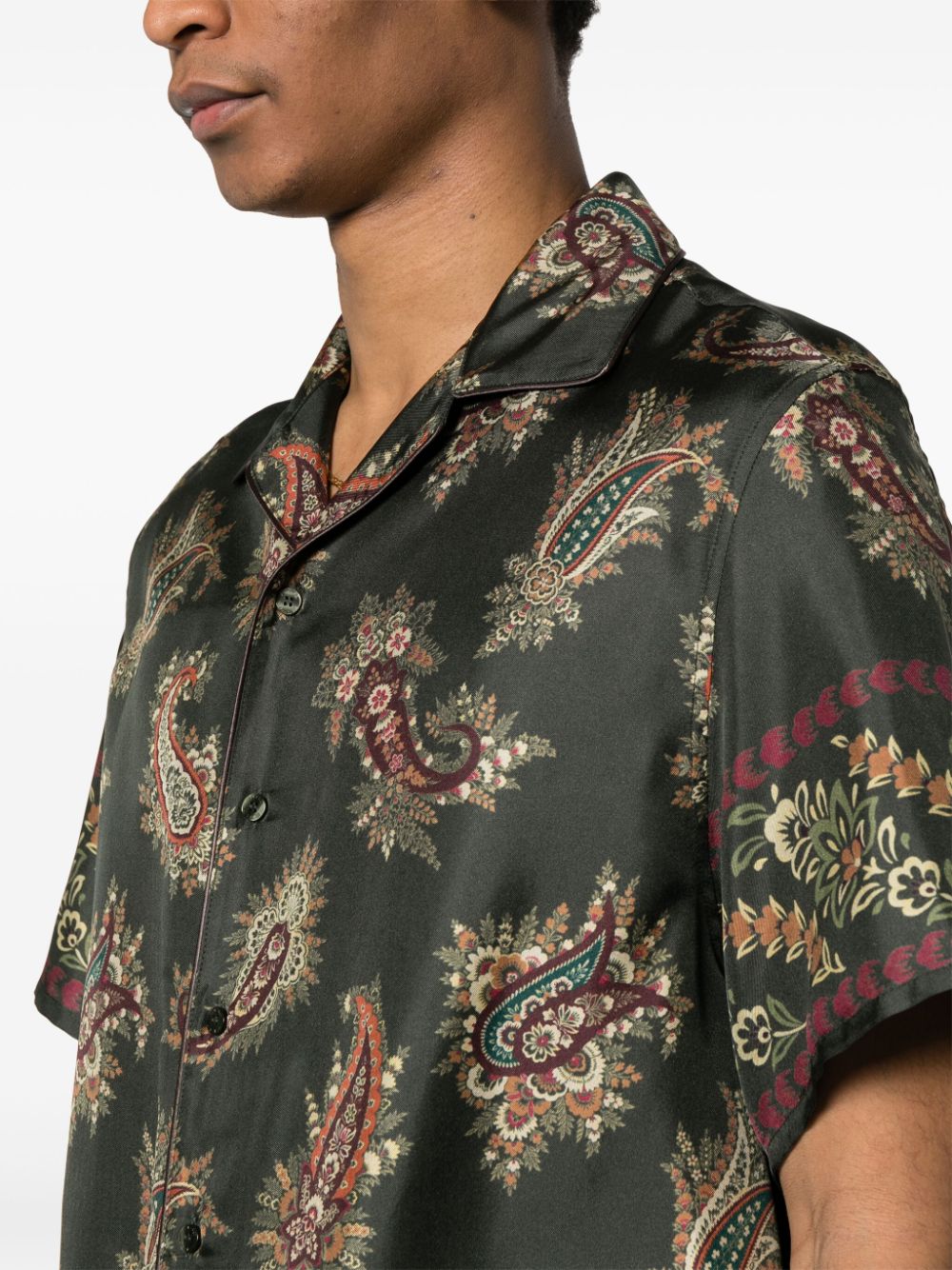 Shop Etro Paisley-print Silk-satin Shirt In Grün