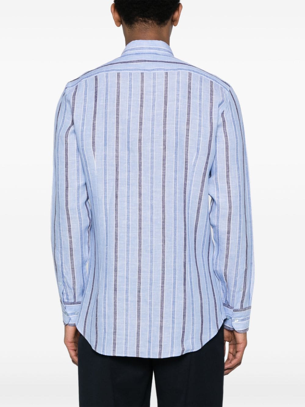 Shop Etro Pegaso-embroidered Striped Linen Shirt In Blau