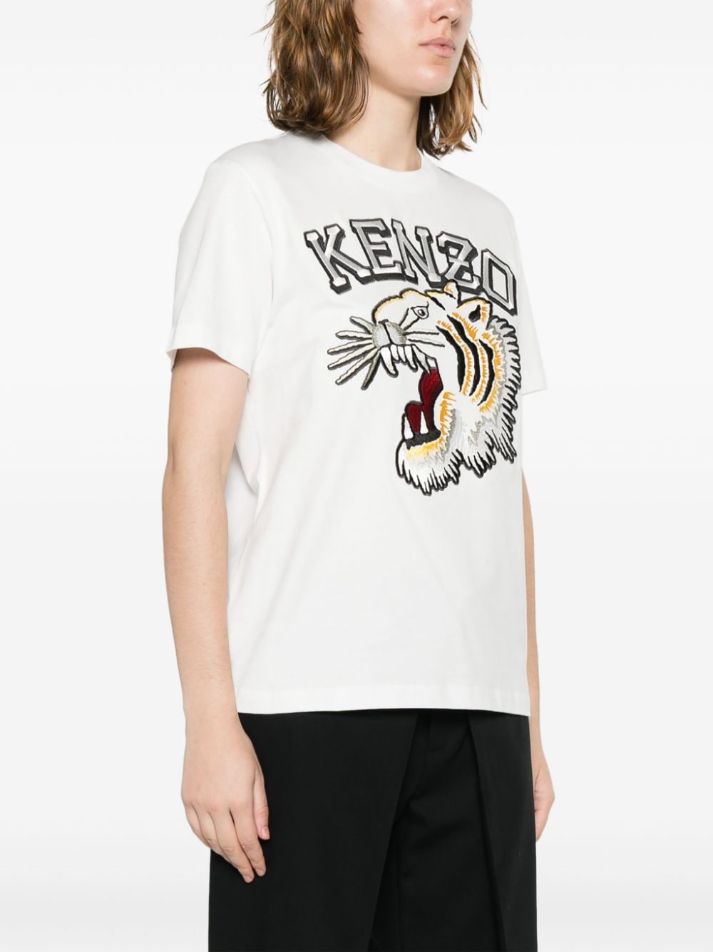 Shop Kenzo Logo-embroidered Cotton T-shirt In White