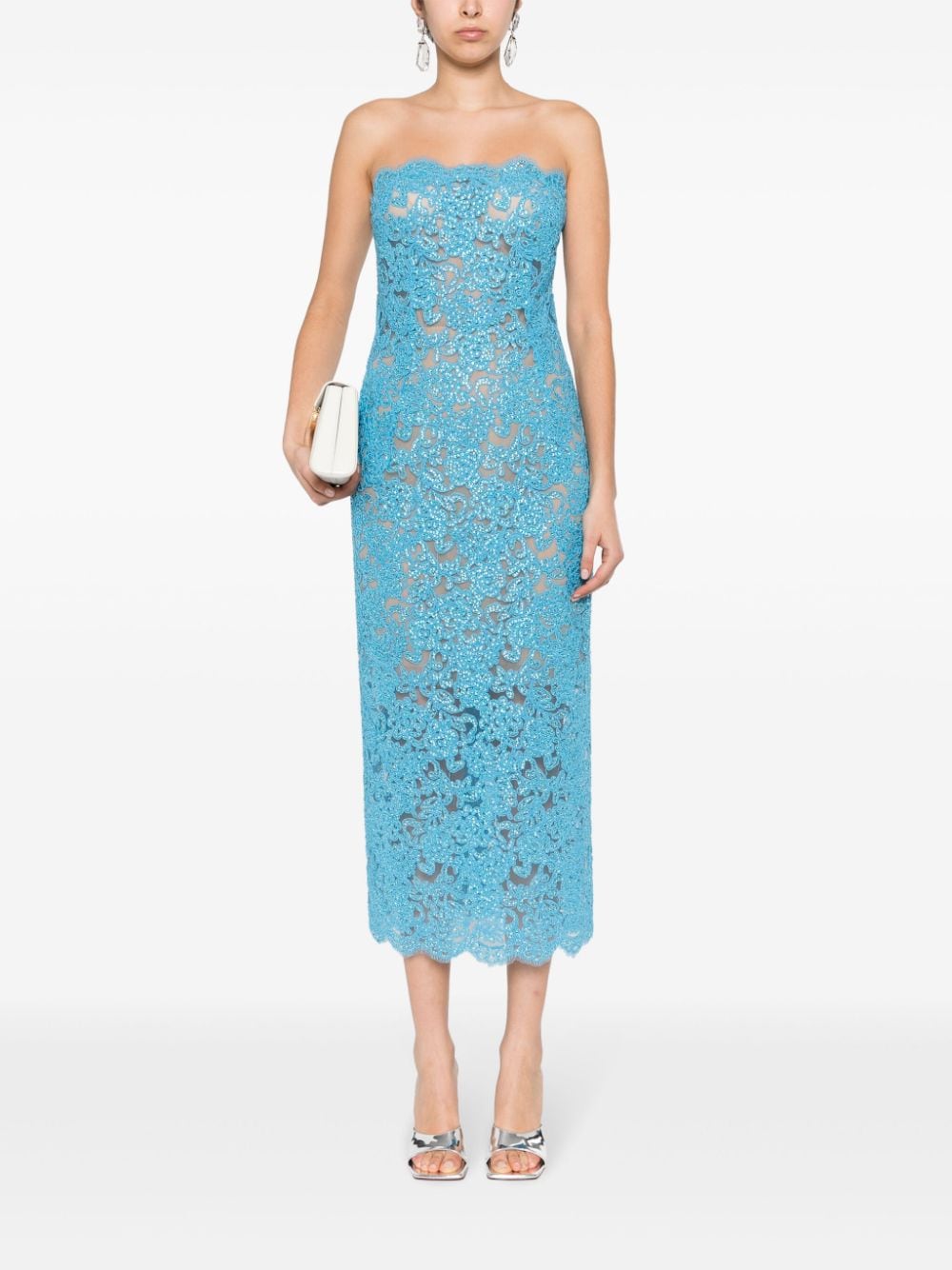 Shop Ermanno Scervino Crystal-embellished Guipure Lace Dress In Blue