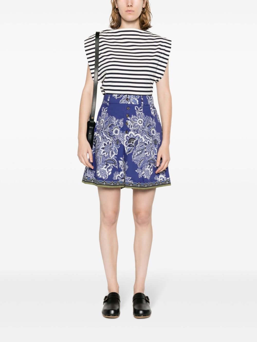 Shop Etro Floral-print High-waisted Shorts In Blue