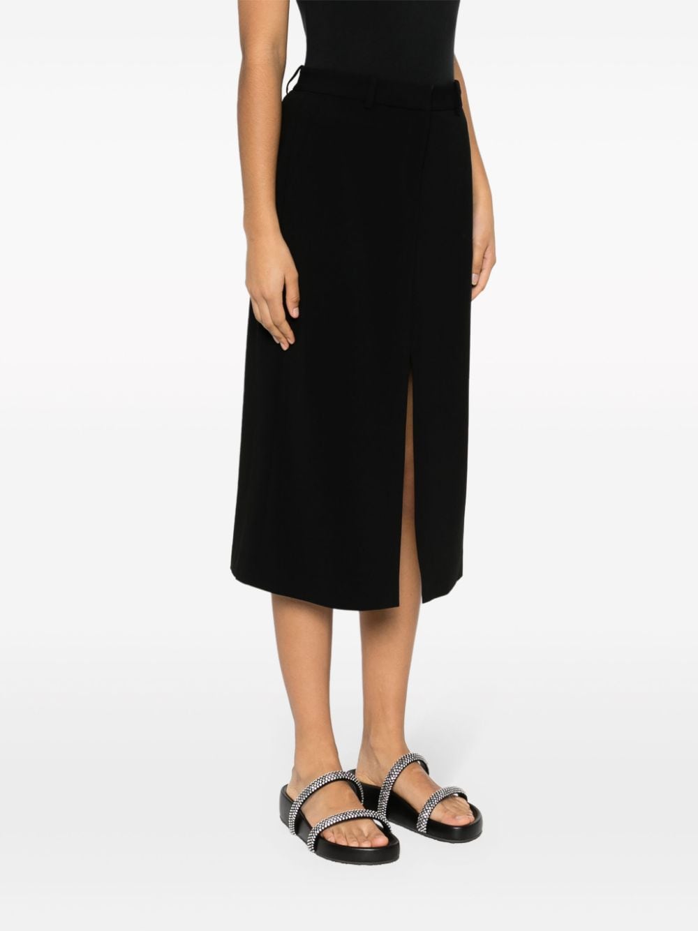 Shop Theory Crepe-textured Midi Skirt In Black
