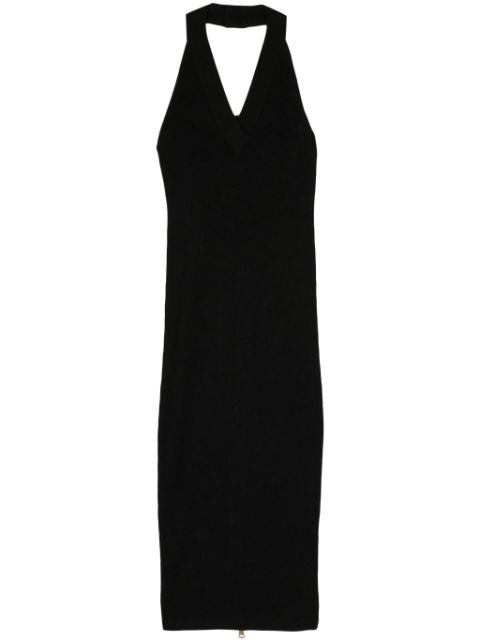 Balmain halterneck ribbed-knit midi dress Women