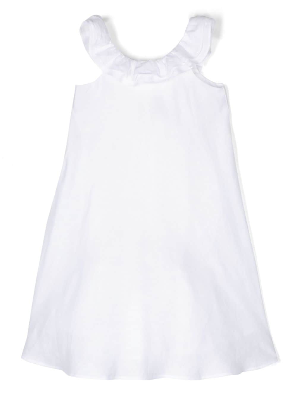 Shop Il Gufo Bow Chambray Midi Dress In White
