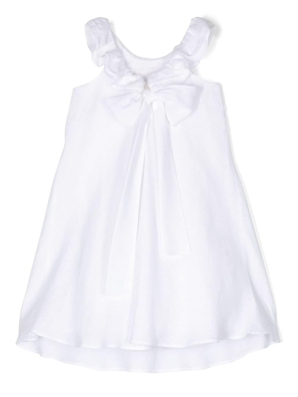 Shop Il Gufo Bow Chambray Midi Dress In White