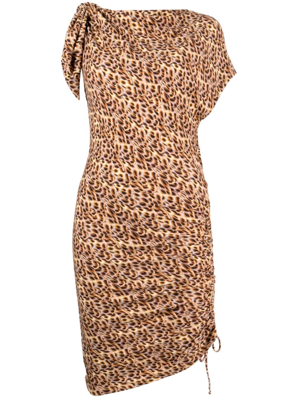 Marant Etoile Abstract-print Gathered-detail Dress In Brown