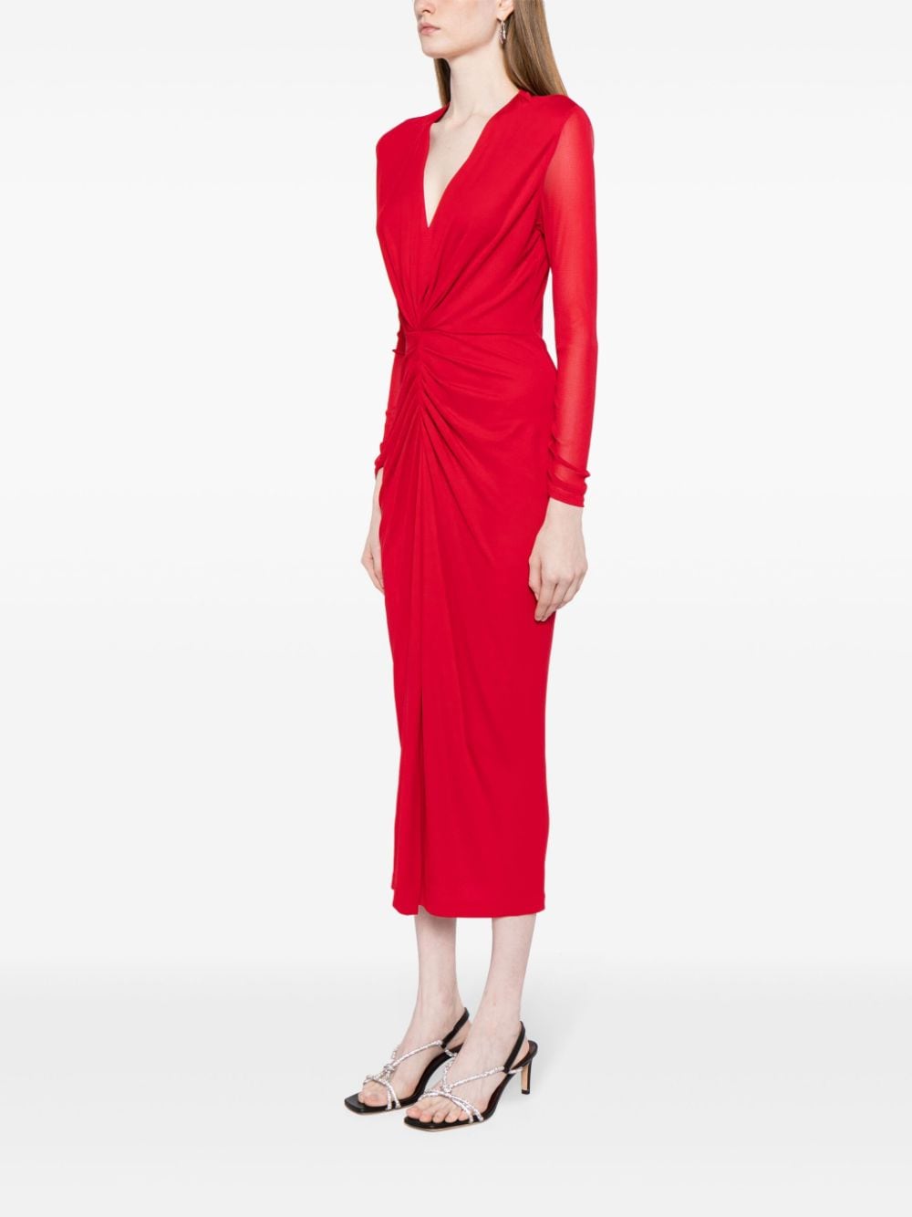 DVF Diane von Furstenberg Midi-jurk met ruches Rood