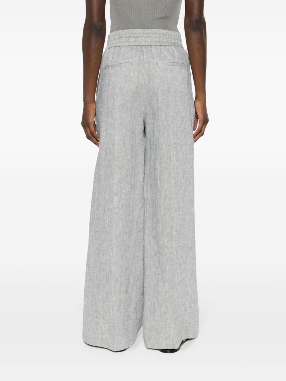 Shop Peserico Chambray Wide-leg Trousers In Grün