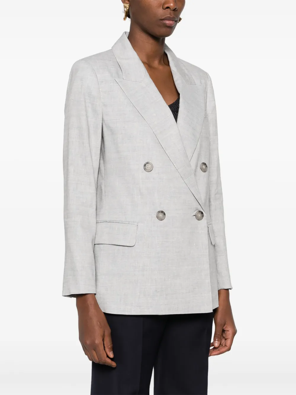 Shop Peserico Double-breasted Blazer In Grey