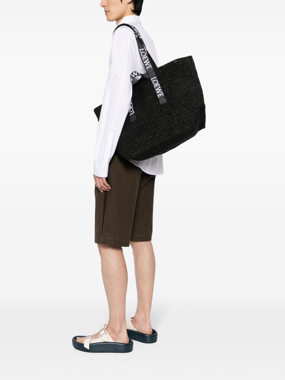 Shop Loewe Logo-embroidered Woven Tote Bag In Black