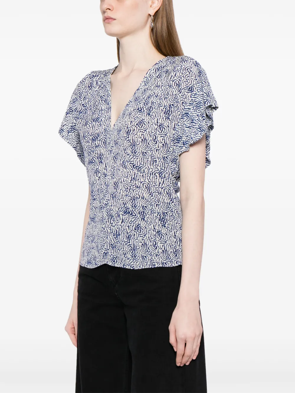 Shop Marant Etoile Delocia Abstract-print V-neck Blouse In Blue