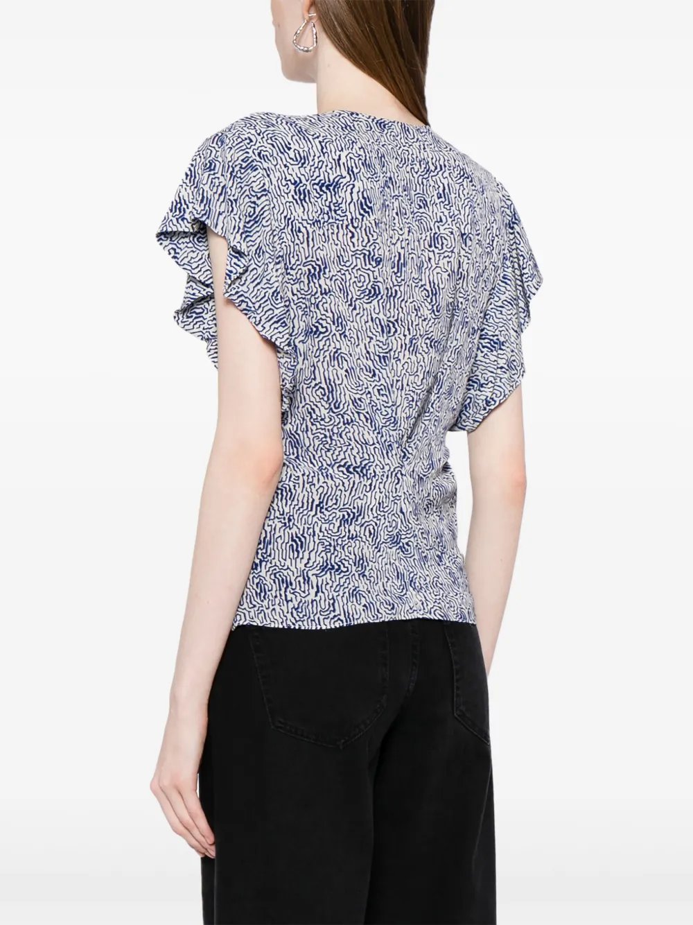 Shop Marant Etoile Delocia Abstract-print V-neck Blouse In Blue