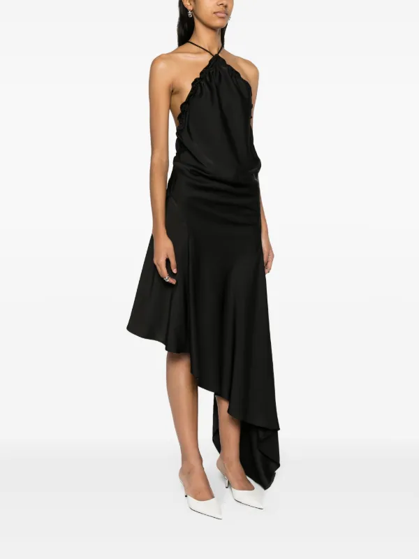 The Attico Asymmetric Satin Midi Dress | Black | FARFETCH JO
