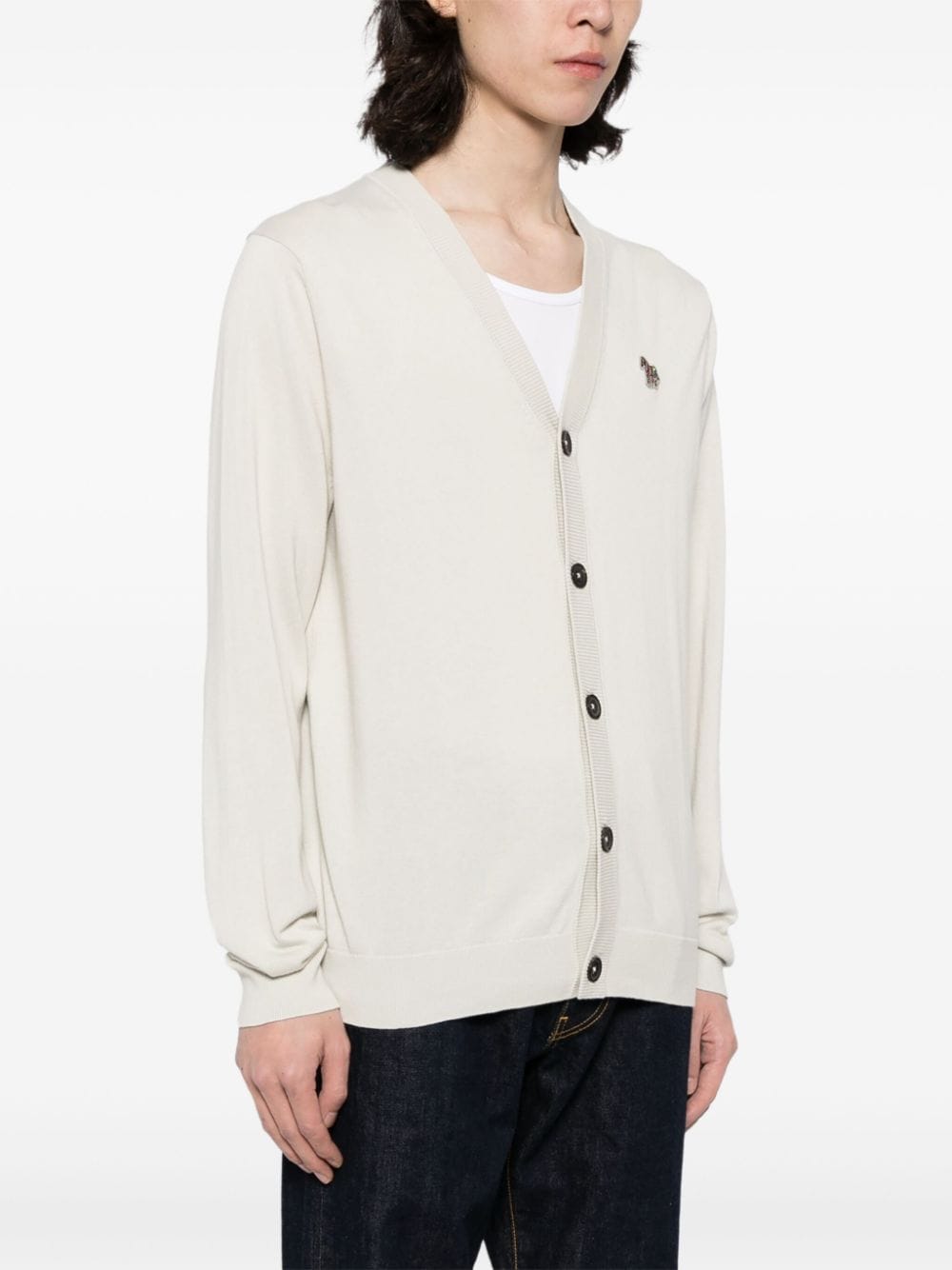 Shop Ps By Paul Smith Zebra-patch V-neck Cardigan In Neutrals