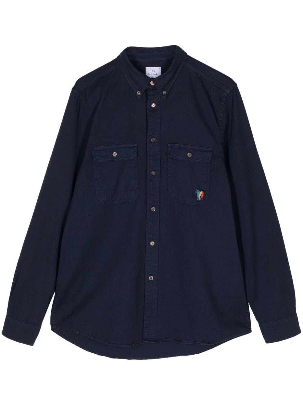 Ps By Paul Smith Broad Stripe Zebra Embroidered Shirt In Blue