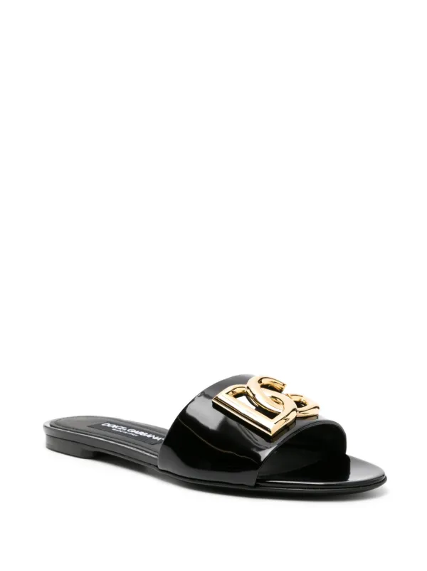 Dolce & Gabbana DG-logo Leather Slides | Black | FARFETCH
