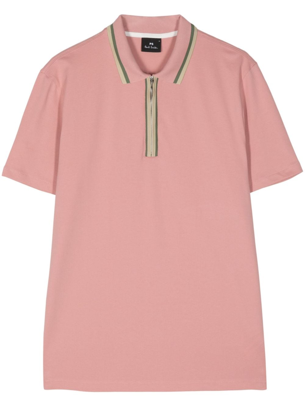 Ps By Paul Smith Short-zip Stripe-detail Polo Shirt In Pink