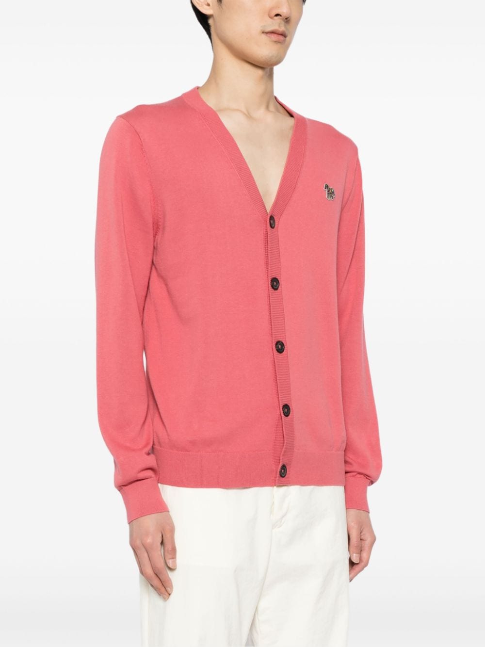 Shop Ps By Paul Smith Logo-patch Organic Cotton Cardigan In Pink