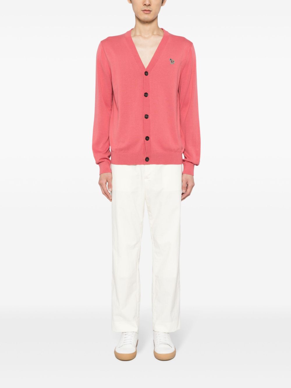 Shop Ps By Paul Smith Logo-patch Organic Cotton Cardigan In Pink