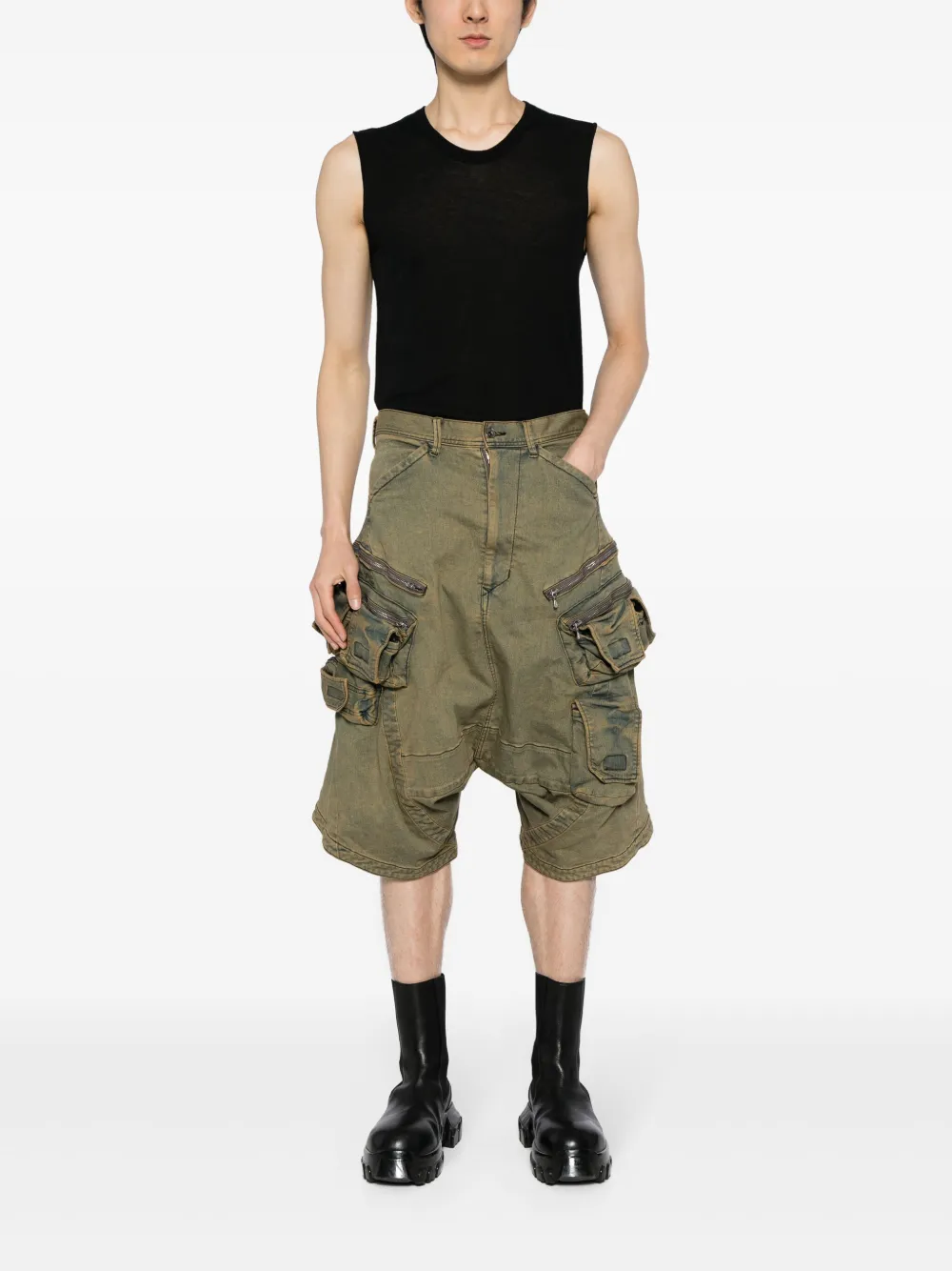 Shop Julius Drop-crotch Denim Cargo Shorts In Blue