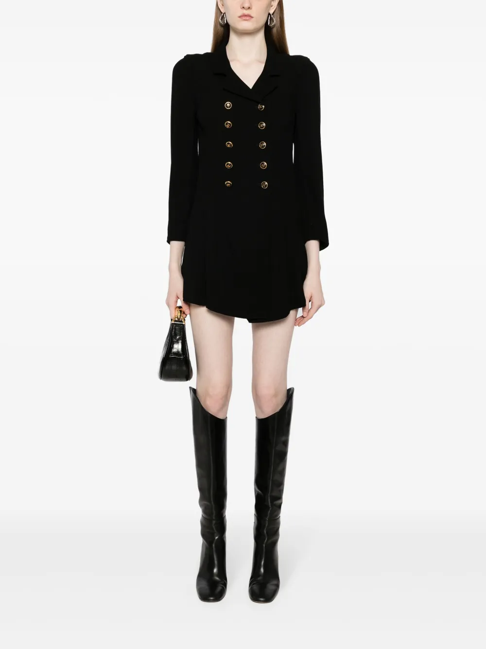 CHANEL Pre-Owned 1990s CC-buttons double-breasted minidress - Zwart