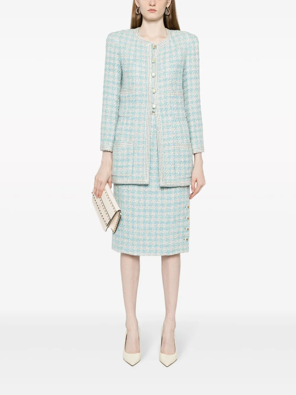 CHANEL Pre-Owned 1993 CC-buttons tweed skirt suit - Blauw