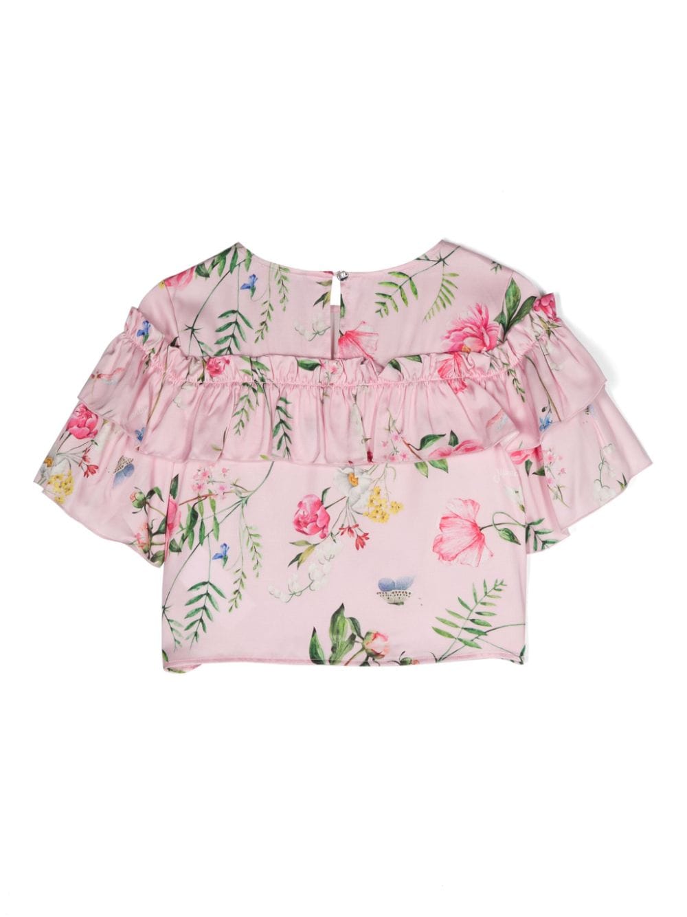 Monnalisa T-shirt met bloemenprint en ruches - Roze