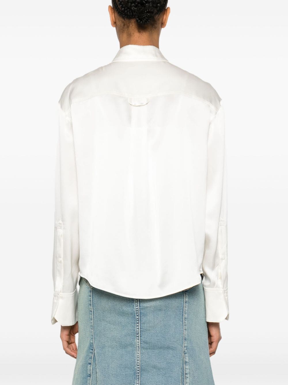 Shop Dorothee Schumacher Asymmetric Placket Silk Shirt In Neutrals