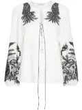 Dorothee Schumacher pineapple embroidery lace-up linen blouse - White