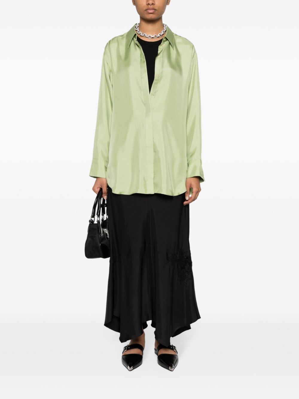 Shop Dorothee Schumacher Sensual Coolness Silk Maxi Skirt In Black