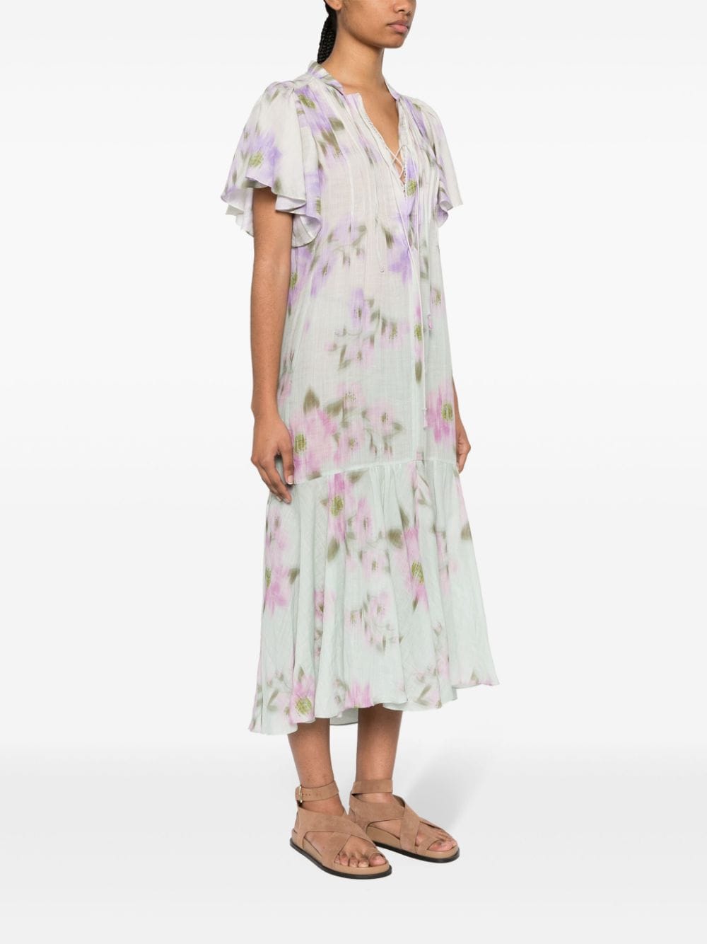 Shop Dorothee Schumacher Blooming Volumes Chambray Maxi Dress In Green