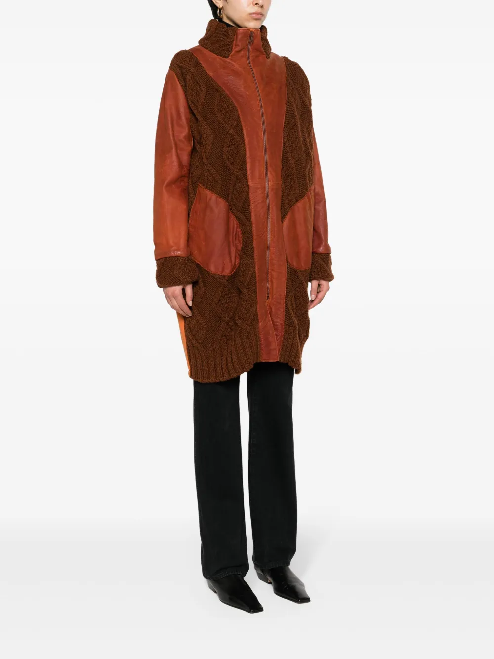 Pre-owned A.n.g.e.l.o. Vintage Cult 2000s Knitted-panelling Coat In 橘色