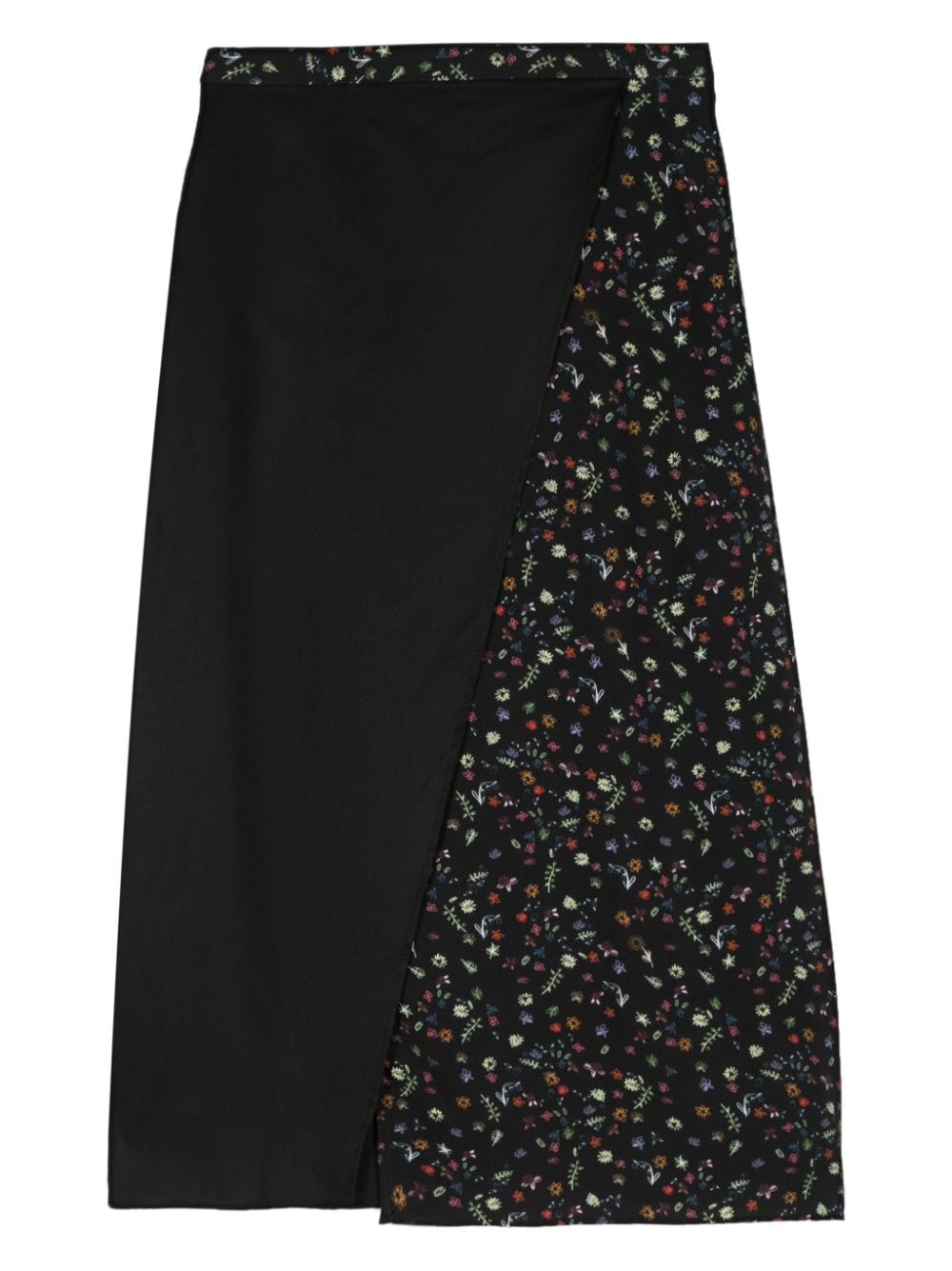 Ps By Paul Smith Floral-panel Wrap Midi Skirt In Black