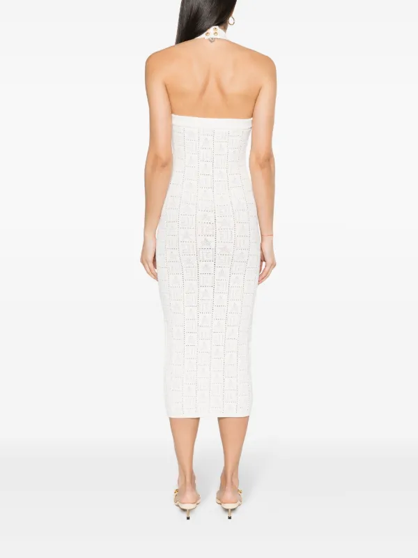 Balmain ミディドレス ホワイト FW24/25 Balmain crochet-knit Midi Dress | White | FARFETCH