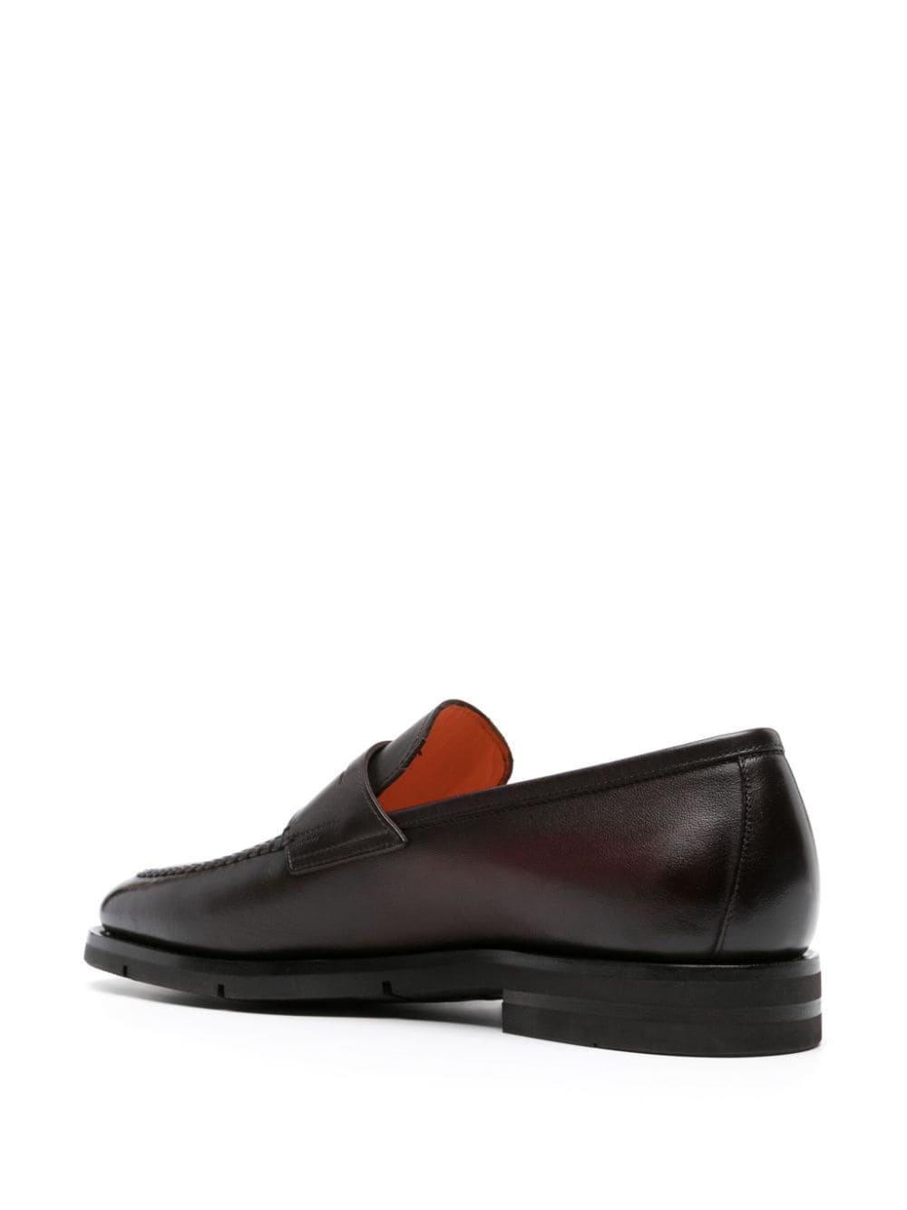 Shop Santoni Leather Penny Loafers In Brown