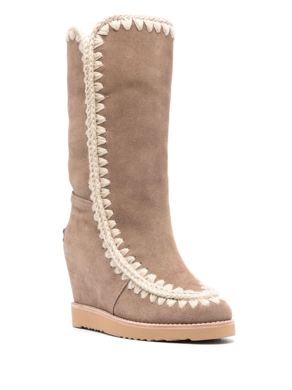 Shop Mou French Toe 70mm Wedge Boots In Neutrals
