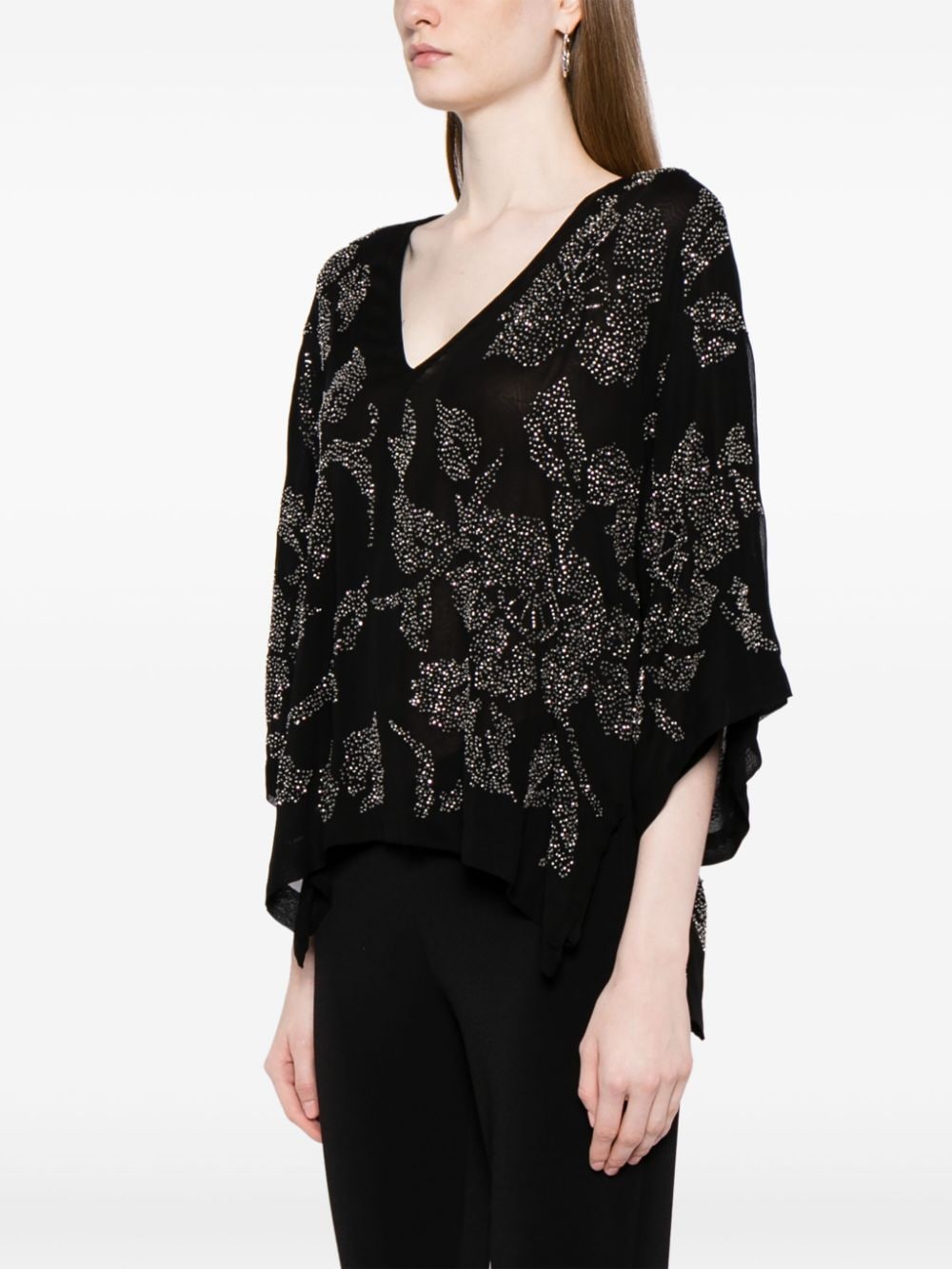 Shop P.a.r.o.s.h Beaded Patterned-jacquard Tunic Top In Black