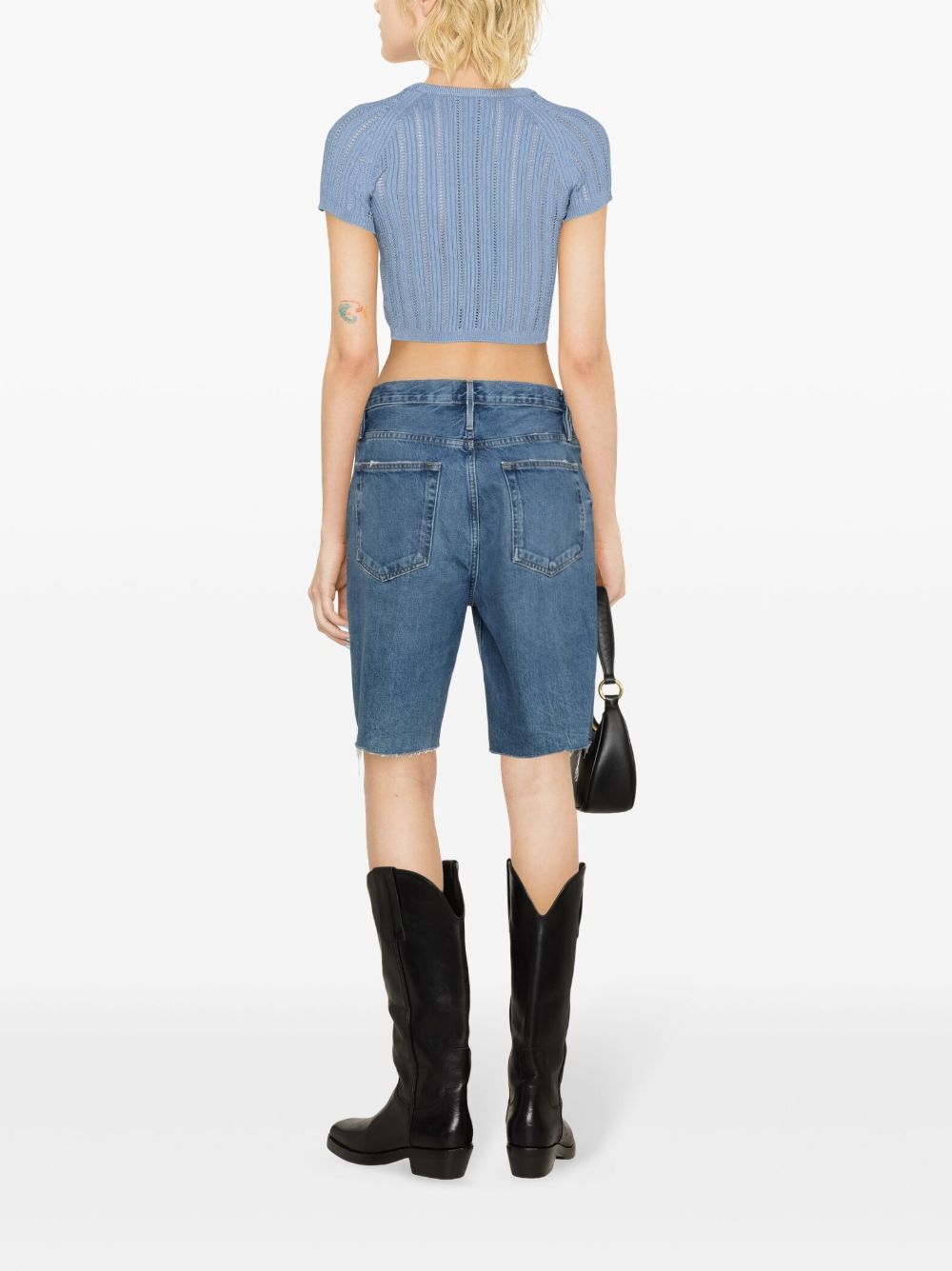 Shop Balmain 3-button Open-knit Cropped Top In Blue