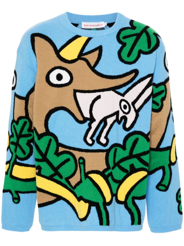 Walter Van Beirendonck Wisdom intarsia-knit Wool Jumper | Blue 