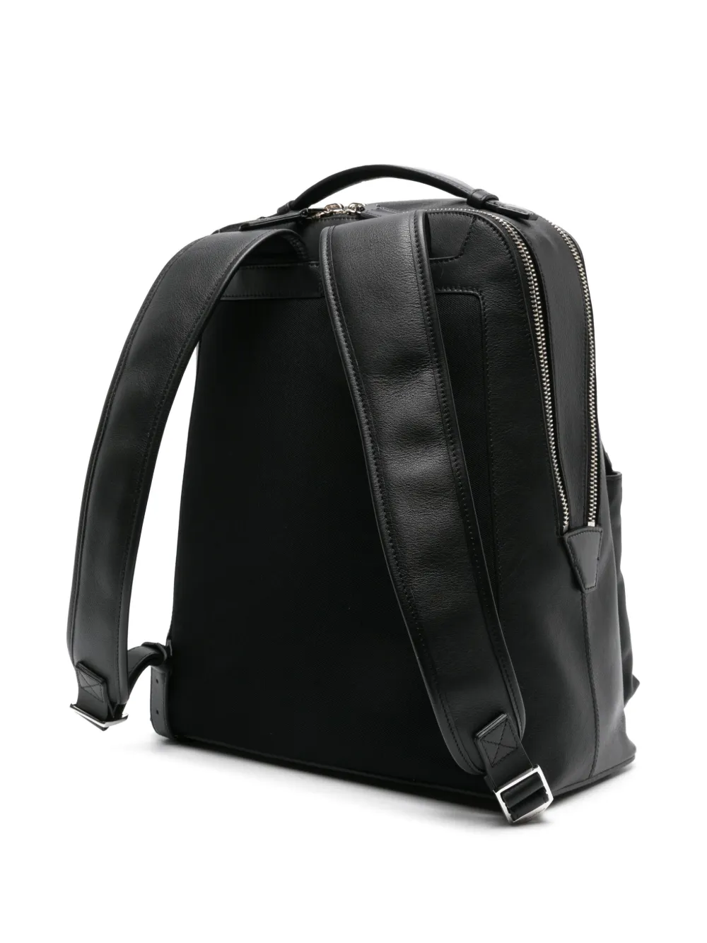 Shop Santoni Logo-debossed Leather Backpack In Black