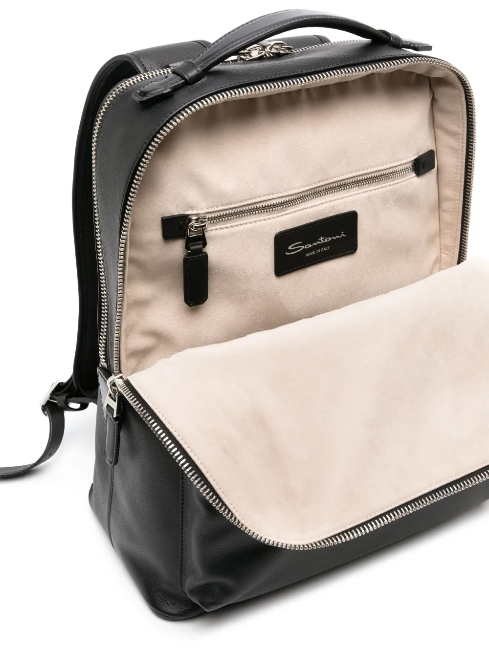 Shop Santoni Logo-debossed Leather Backpack In Black