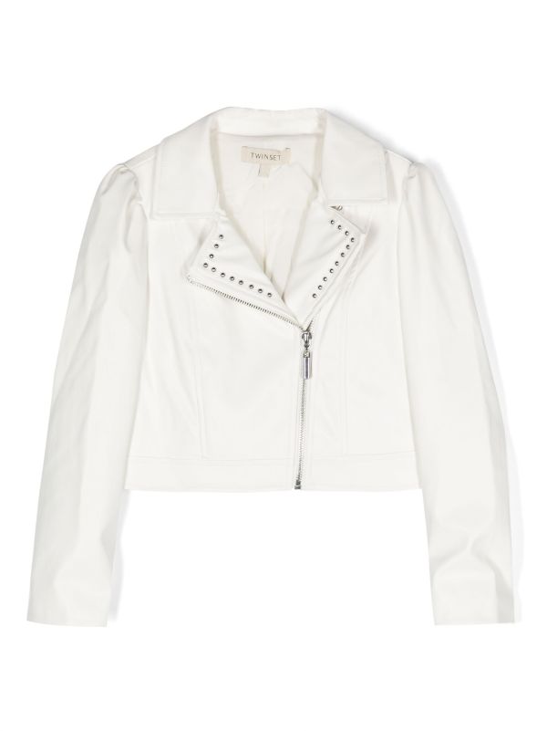 Kids white cheap leather jacket