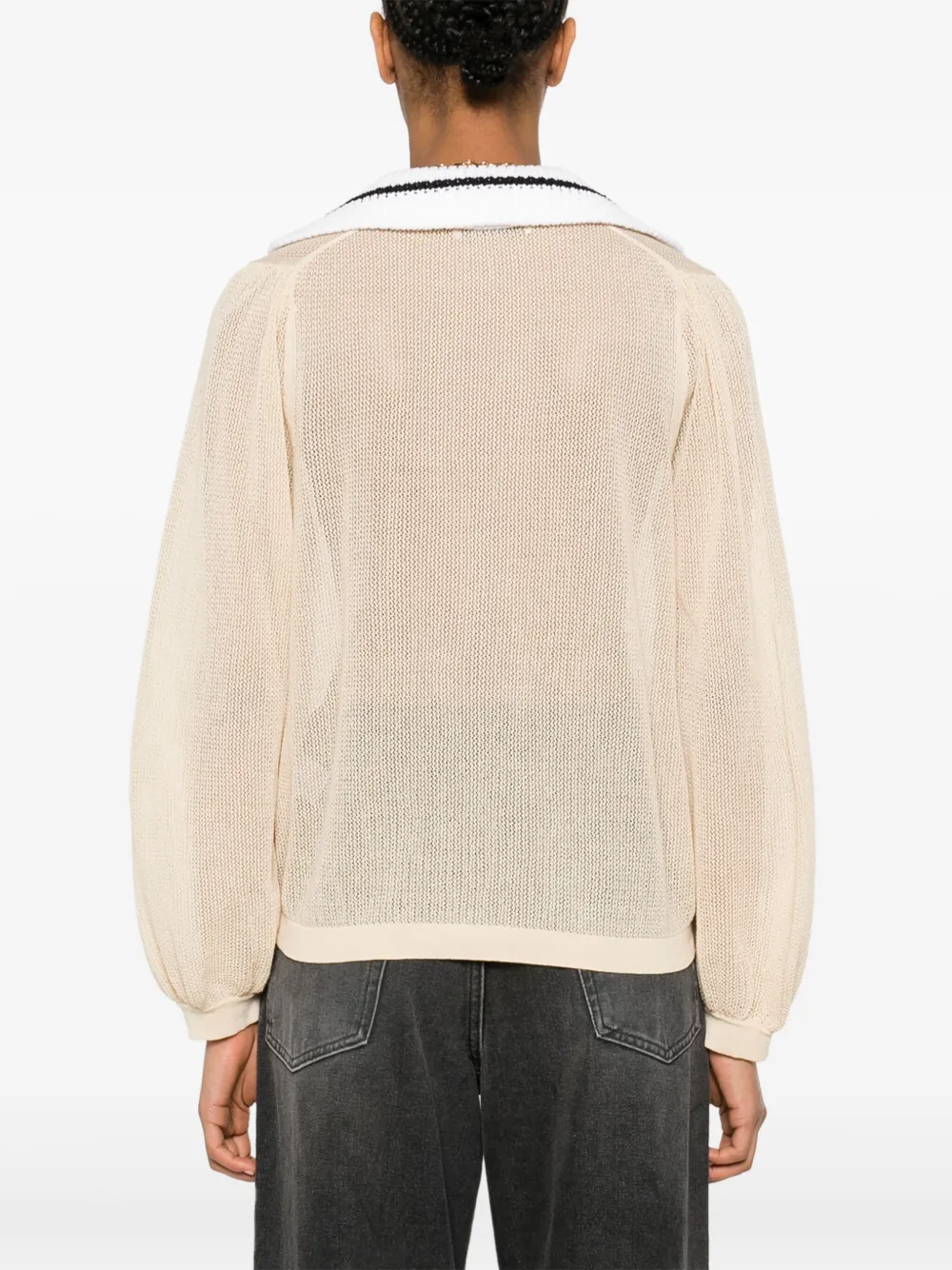 Shop Dorothee Schumacher Contrasting Collar Semi-sheer Knitted Blouse In 中性色