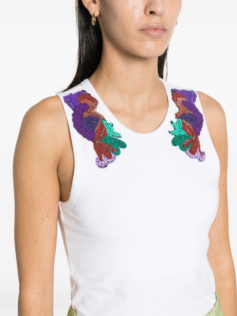 Shop Dorothee Schumacher Bead-embroidered Tank Top In Weiss