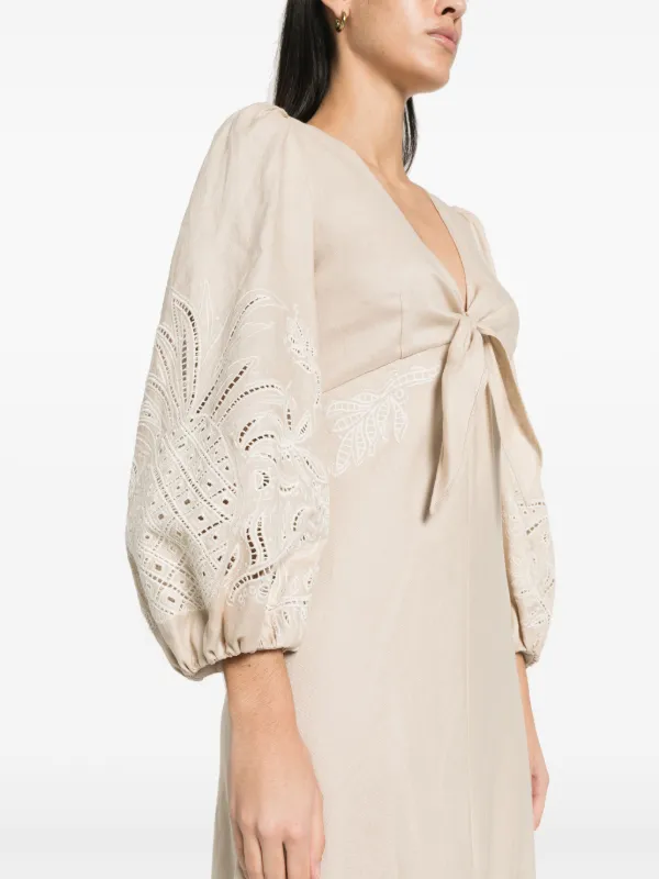 chinese dress ladies Cream White Embroidered Wrap Dress – Handmade Linen Cotton Summer Midi 5835 Cream White / S main image 0